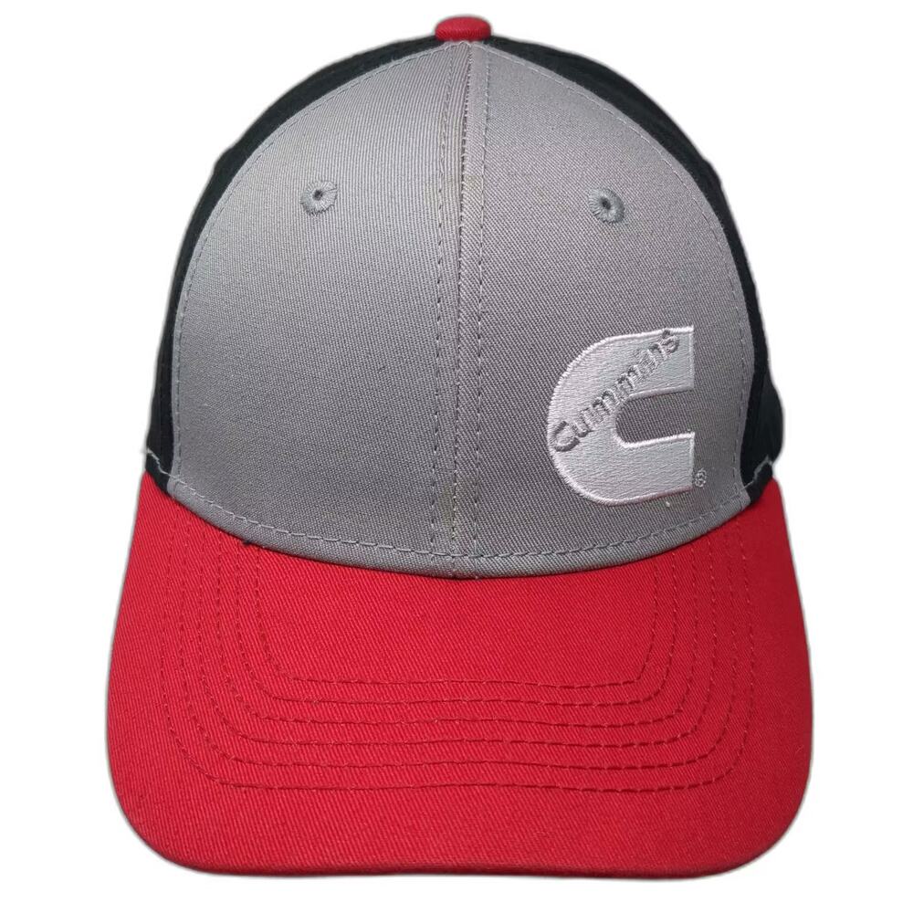 Cummins Snapback Hat Gray Red Embroidered Cotton Logo One Size Adjustable Front